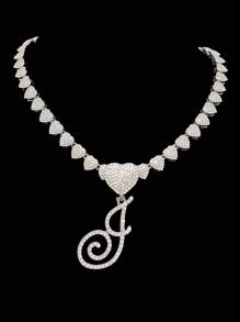 1pc Women's Letter Pendant Necklace With 20-Inch Fully Diamond Heart Necklace, Fashionable Retro Hip Hop Pendant Necklace, Elegant Valentine's Day Gift Suitable For Women And Girls For Daily Wear Or Parties