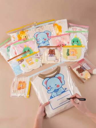 10 pezzi/3 pezzi Sacchetti con zip per mamma e bambino, sacchetti sigillati per abbigliamento della scuola materna, utilizzati per abbigliamento, biancheria intima, scarpe, sistemazione dei bagagli, con scomparti trasparenti, necessari per il ritorno a scuola