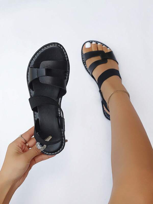 New Simple Multi-Strap Design Flat Sandals, Versatile Casual Daily, Suitable For Campus, Commute, Shopping, Leisure, Available In Pure White, Camel Brown, Classic Black