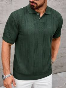 Men's Casual Knitted Polo Breathable Green Knitwear In A Regular Fit With Short Sleeves And A Classic Polo Neckline