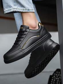 男士休闲撞色条纹细节拼接平底运动鞋小众百搭字母图形图案舒适情侣运动鞋