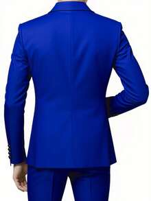 Conjunto de 3 piezas para hombre talla grande para boda, incluye chaqueta color vino, pantalones y chaleco, traje formal de lujo de corte slim para el novio, atuendo para fiesta de boda de otoño - azul real - Ver 2