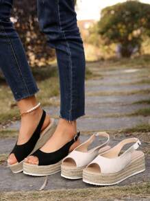 Sandales compensées à plateforme pour femmes, nouvelles sandales d'été à semelle épaisse tressée, imperméables, à bout ouvert et à talons hauts