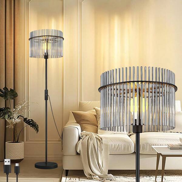 Modern Floor Lamp Touch Control: A Fusion Of Metal, Glass Rods, And Decorative Elegance, Industrial Floor Lamps For Living Room, Dimmable Floor Lamp Modern Standing Lamps With Glass Lampshade,3 Color Temperatures ,Tall Lamps For Bedroom, Office(59inch)