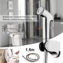 An Der Wand Montiertes Duschkopf-Set, Multifunktionales Hand-Toilettenspray, Bidet-Badezimmerbrause, Toiletten-Sprühpistolen-Set Mit 1,5 M Schlauch + Festem Sitz, Zum Duschen, Bodenreinigen, Waschen Des Toilettensitzes, Blumengießen, Autowaschen