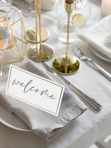 50 张极简主义高端座位卡、带金箔边的小桌卡、迷你座位卡标签、生日派对邀请函、婚礼座位卡、DIY 手工感谢卡，适用于婚礼、晚宴、派对、座位卡（白色带金边）