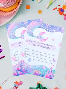 1 套美人鱼和信封，海星贴纸美人鱼活动卡创意装饰品，适用于婴儿生日派对、迎婴派对、婴儿主题派对