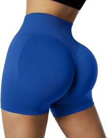 Seamless High Waisted Booty Shorts For Workout - 3" Azul Real - Ver 10