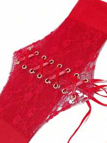 1pc Women's Red Lace Waist Cincher, Sexy Palace Style Suitable For Halloween Party Or Daily Commute Outfit - Red - View 7