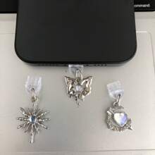 Tapón antipolvo tipo C para puerto de carga con diseño de corazón, mariposa y estrella, accesorio decorativo colgante para smartphones, tabletas, electrónica y amantes de los gadgets