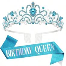 2 Pieces/Set Baroque Rhinestone Birthday Princess Belt Birthday Queen Crown Tiara Rhinestone Birthday Headband Birthday Ribbon Pearl Pin Happy Birthday Crown And Belt Birthday Party Party Decoration Bridal Headpiece Adds A Touch Of Elegance To Your Party Decoration Party Supplies Ribbon