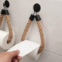 1/2pcs Jute Rope Toilet Paper Holder, Bathroom Tissue Roll Dispenser, Metallic Storage Rack, Handmade Tissue Paper Organizer, Self-Adhesive Towel Bar