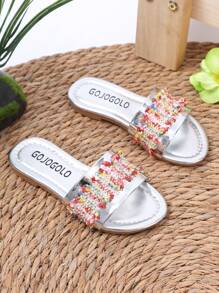 1 Pair Girls' Open Toe Sandals, Casual Minimalist Fashion, Flat Beach Slippers For Indoor & Outdoor, Suitable For Daily, Holiday And Travel