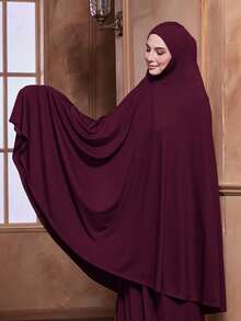 1pc Women's Solid Color Instant Hijab, Prayer Long Khimar, Islamic Comfortable Veil Suitable For Long Robe, Daily Matching - Chin Khimar - View 26