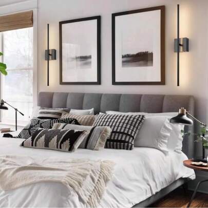 Lámpara de pared de aleación de aluminio negra de 70 cm con control remoto, carga USB, lámpara de mesita de noche inalámbrica para dormitorio, sala de estar, comedor, pasillo