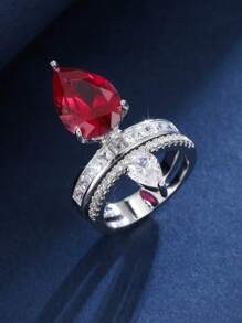 1pc High-End Creative Cubic Zirconia Teardrop Design Women Ring