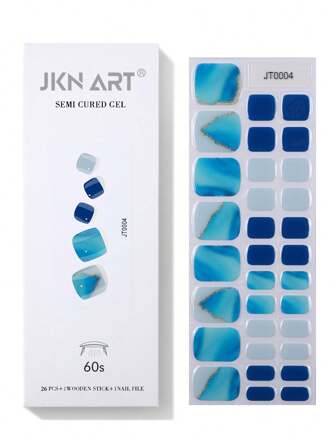 JKNART Semi-Cured Nail Gel Sticker, UV Gel Sticker, Full Cover Half-Baked Nail Sticker Paper, Semi-Cured 2nd Generation Soft Gel Nail Sticker, Require Lamp Curing, Blue Nail Sticker, Toe Nail Gel Sticker