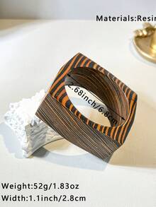 1 pièce Bracelet large en bois à motif géométrique rétro pour femmes - grain et variations de couleur naturels du bois. Accessoire de mode convenant pour le quotidien et les fêtes, minimaliste et - Multicolore - Voir 3