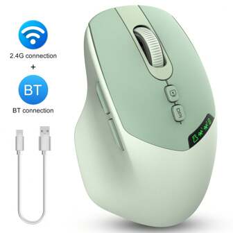 One Piece Wireless Bluetooth Dual-Mode Mouse With Charging Screen And Silent Operation, Suitable For Laptops, Desktops And IPad.