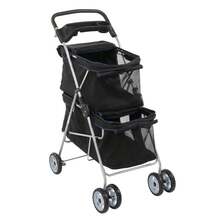 Double Decker Pet Stroller For Dogs/Cats - 2-Tier Ventilated Compartments With Safety Tethers, 360 °   Swivel Wheels & Foldable Design - 1 - View 5
