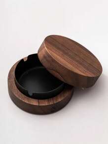 1 件家用创意木质内饰不锈钢盖烟灰缸 - 彩色 - 查看 16