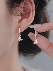 1 Paar hochwertige 925er Sterlingsilber Mikro-eingelegte Diamant Schmetterling Ohrringe, elegante chice Zirkonia Creolen, geeignet für Party, Geschenkgeben, täglichen Tragen, mit dekorativer Geschenkbox, Valentinstag Geschenk