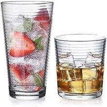 Glaver's Drinking Glasses Set Of 12. Everyday Drinking Glasses. Mixed Drinkware Sets 6-17 Oz Tall Kitchen Glass Cups, And 6-13 Oz Rocks Glasses. Ribbed Glassware Sets For Cocktail Beer Juice Water. - Set of 12 - View 8