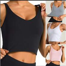 Women's Sports Vest Solid Color Wide Shoulder Strap Beauty Back No Underwire Yoga Underwear Fitness Bra - 黑色 - 查看 2