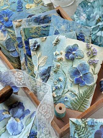 1 Pack Of 23pcs Paper Flowers & Love Letters Scrapbooking Materials, Embossed Floral Designs, Mixed Vintage Botanical Decor Papers For Back To School