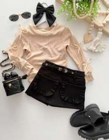 Children's Blouse With Bows On The Sleeves For Girls - 米色 - 查看 3