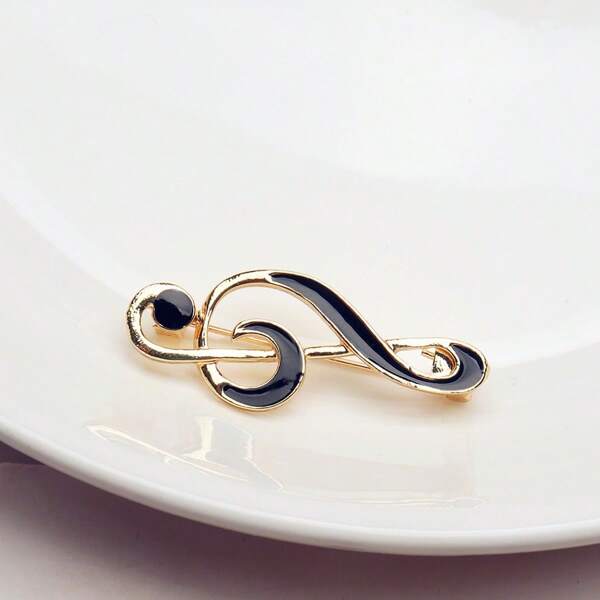 1 pieza Broche minimalista de moda con nota musical de aceite goteante negro, adecuado para uso diario y festivales de mujeres, pasador decorativo