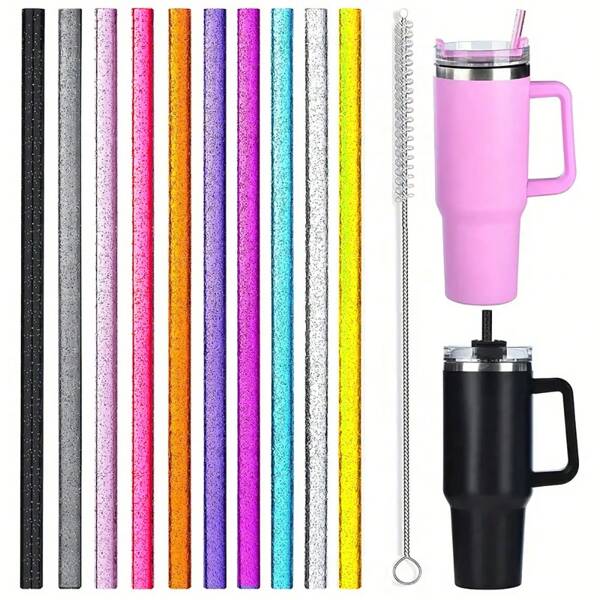 5/7/8 pezzi Cannucce colorate e riutilizzabili con glitter - Cannucce da bere di lunga durata e facili da pulire per tazze da 40oz, 30oz, 20oz, include 1 spazzola per la pulizia, perfetto per feste, lunghezza 12 pollici