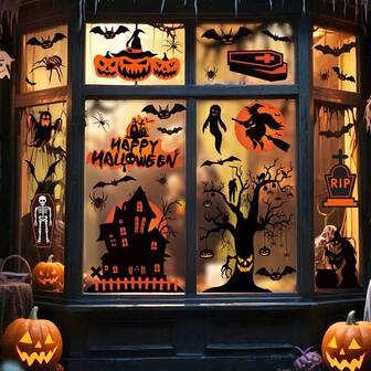 Happy Halloween Removable Wall Sticker Window Art Decal Vinyl , Bat, Pumpkin Decorations For Indoor Outdoor Home Decor,Christmas