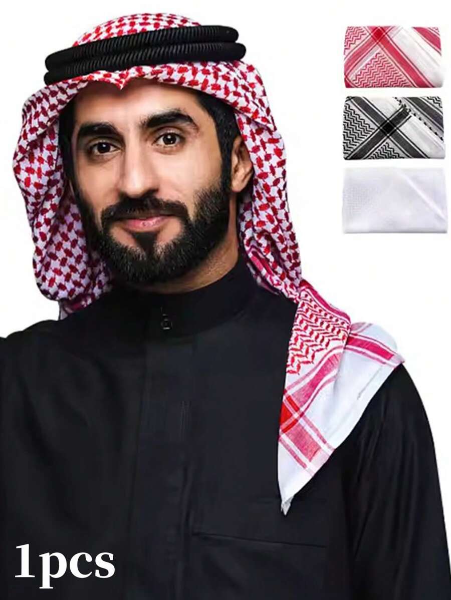 1pc Arabic Shemagh Headscarf, Keffiyeh Arab Headscarf, Scarf Desert Tactical Scarf Neck Keffiyeh Dubai For Men & Women, Red Boho Polyester Head Wrap, All Season