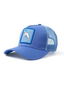 1pc Polyester Casual Sports Animal Embroidery Anti-UV Mesh Cap, Versatile Unisex Hat For All Season