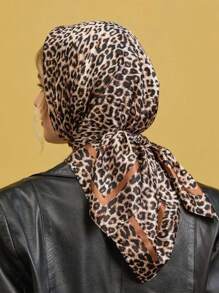 1 pieza Pañuelo de cabeza con estampado de leopardo vintage de moda para mujer, casual y versátil, suave y amigable con la piel, adecuado para todas las estaciones, pañuelo multifuncional