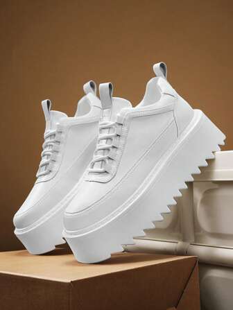 男士运动鞋，厚底鞋，低帮休闲鞋，时尚简约纯色系带男鞋