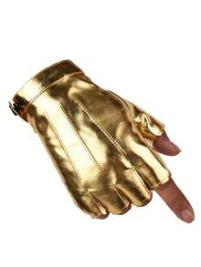 1 Paar Herren Handschuhe mit Streifen und halben Fingern aus glänzendem Leder, Modeaccessoire für Bühnenauftritte, Frühling/Sommer - Halbfingerhandschuhe für Herren - Übersicht 7