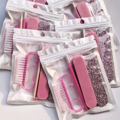 Set per manicure e pedicure, set di limette per unghie mini e bacchette arancioni per unghie, limetta per unghie monouso a doppia faccia, spingipelle in legno per la pelle morta, utensile per la pulizia delle unghie, spazzola per unghie.