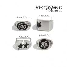 4pcs/Set Punk Metal Alloy Oil Drop Five-Pointed Star Openwork Rings Set For Men