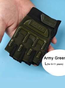 1 Par de Guantes de Medio Dedo para Niños de Verano - Resistentes al desgaste, Antideslizantes, Guantes para Deportes al Aire Libre, Apropiados para Patinaje, Correr, Senderismo - Negro, con Diseño Verde y de Camuflaje, Tejido de Punto, Cremallera, Equipo para Exteriores | Guantes de Camuflaje | Textura de Punto, Guantes para Niños