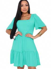 Duna Short Dress Simple Fabric Ruffle Daily Summer - Water Green - View 3