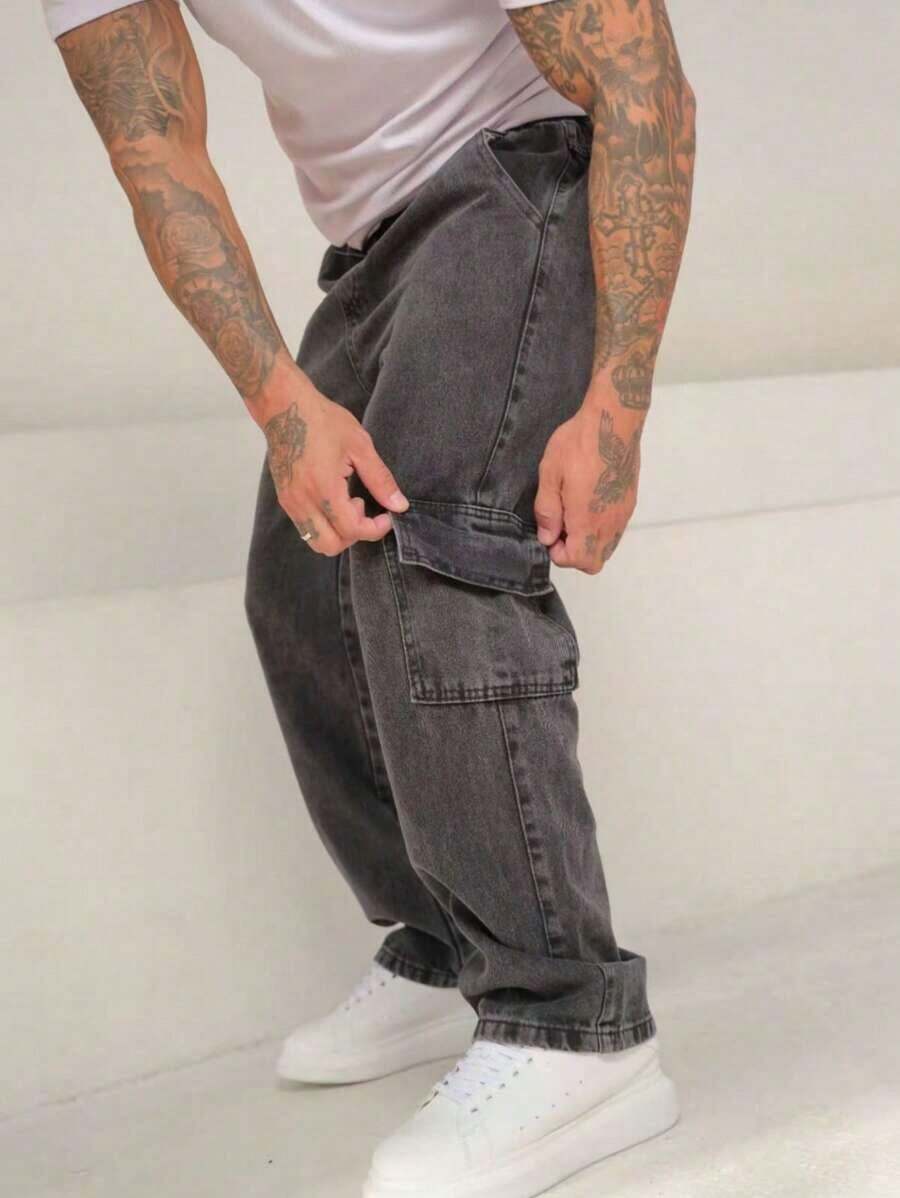 Men's Cargo Pants With Elastic - Grey - View 1