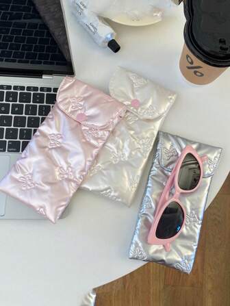 1 件蝴蝶结压花太阳镜袋眼镜袋，旅行眼镜袋，女孩眼镜收纳盒，太阳镜配件采用可爱的印花风格，卡通设计和少女心图案，完美保护太阳镜，是夏季度假的绝佳礼物，旅行旅行必需品旅行配件旅行包假日返校学校用品眼镜盒太阳镜女士