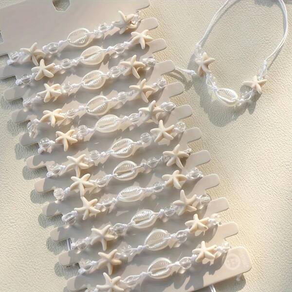 12 قطعة/مجموعة أساور متناسقة مضبوطة من الخرز الشفاف والراتنج البوهيمي للنساء لارتدائها في الشاطئ، والعطلات، وحفلات الموسيقى، والحفلات