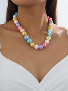 1 pieza Collar de cuentas de colores vibrantes chapado en colores, collar de cuentas de dopamina de alta gama, adecuado para Navidad, Año Nuevo, fiestas de playa de verano, uso diario y talla grande ocasiones