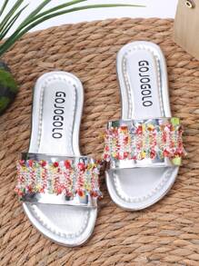1 Pair Girls' Open Toe Sandals, Casual Minimalist Fashion, Flat Beach Slippers For Indoor & Outdoor, Suitable For Daily, Holiday And Travel