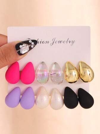 New Cute Dopamine Colorful Water Drop Shape Earrings Set, Suitable For Parties, Gatherings, Birthdays