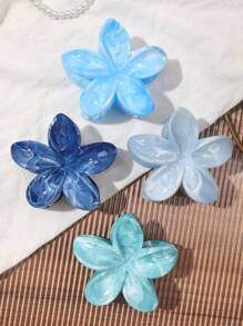 Set de 4 pinzas para el cabello con estilo Mori boho dulce de color azul claro con estampado de flores y mármol, accesorios de playa, accesorios de moda para el cabello, pinzas con forma de flor, para looks casuales de vacaciones para mujer en primavera/verano e invierno