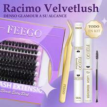 FEEGO Lash Extension Kit 100D Fluffy 10-20MM D Curl Lash Clusters Eyelash 160pcs Extension Kit Individual Lashes with Lash Bond and Seal Lash Remover (100D LASH KIT) - 100D - Ver 2